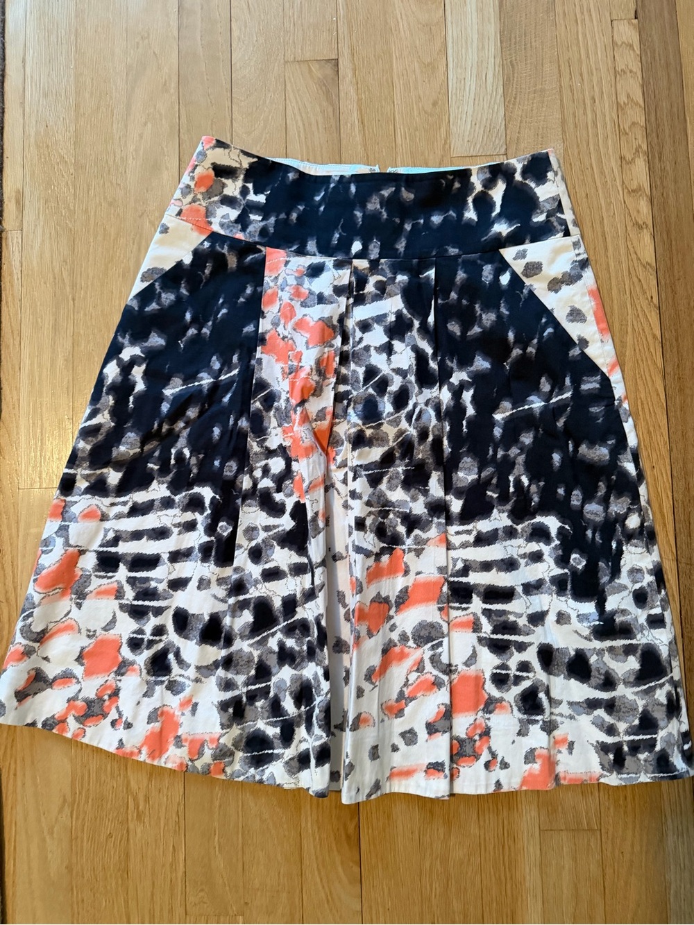 Tahari Black, White & Coral Printed A-Line Skirt